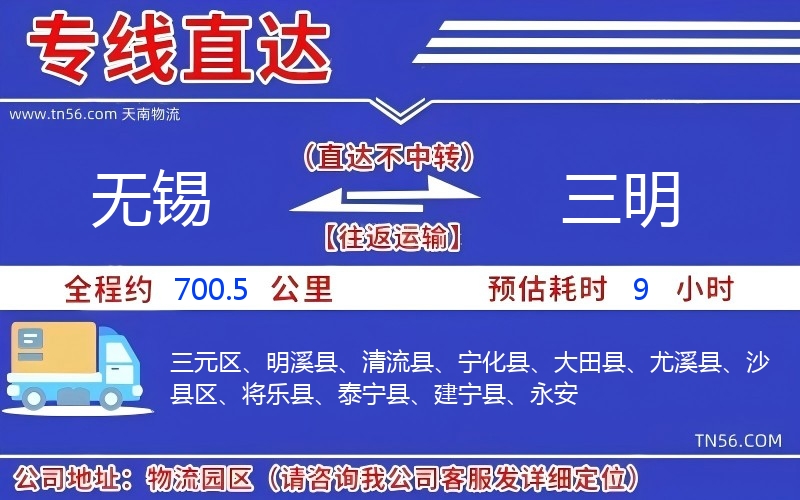 無錫到三明物流公司